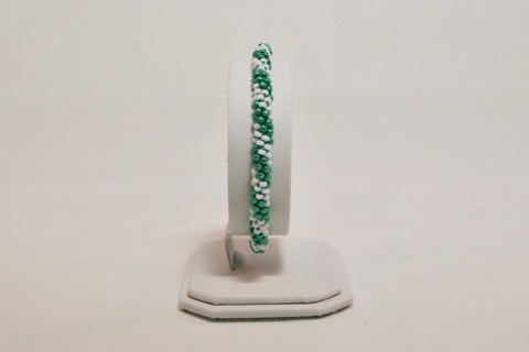 Green and White Double Spiral Beaded Kumihimo Bracelet